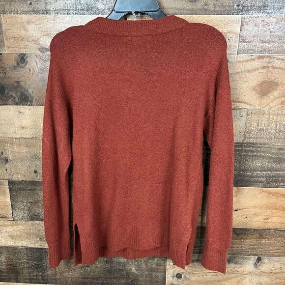 Madewell Bartlett V Neck Pullover Sweater Wool Blend Burnished Orange XS - Picture 10 of 14